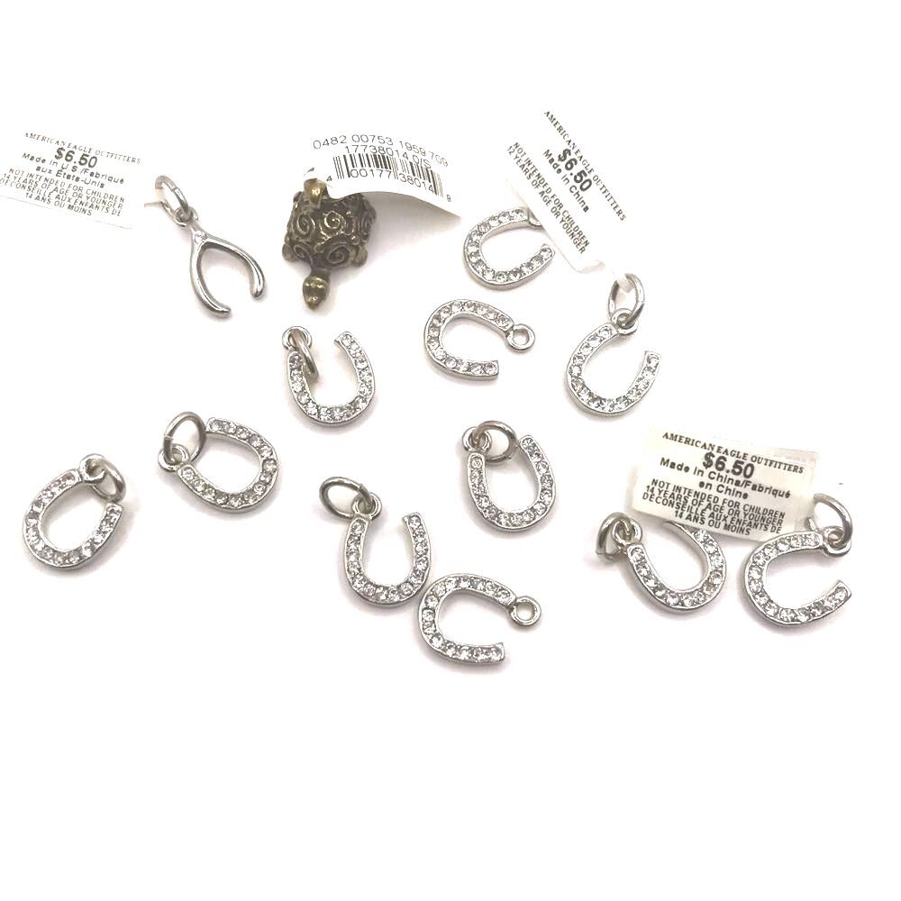 American Eagle Outfitters Horseshoe Turtle and Wishbone Charms with Rhinestones